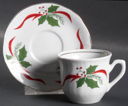 Victorian Holiday Poinsettia Flat Demitasse Cup & Saucer Set