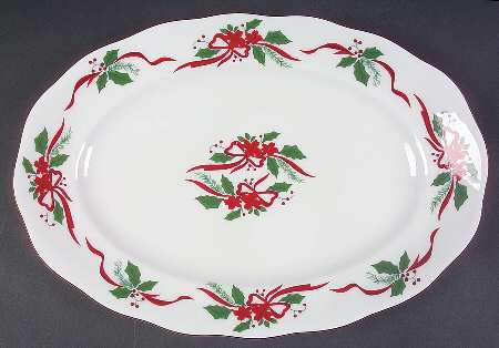 Victorian Holiday Poinsettia 13" Oval Serving Platter
