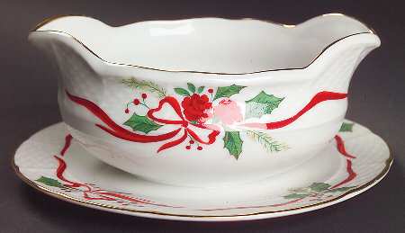 Victorian Holiday (Roses) Gravy Boat with Attached Underplate