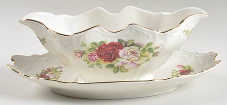 Victorian Rose Gravy Boat with Attached Underplate