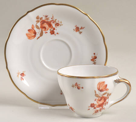 Meissen Golden Coral Flat Cup & Saucer Set
