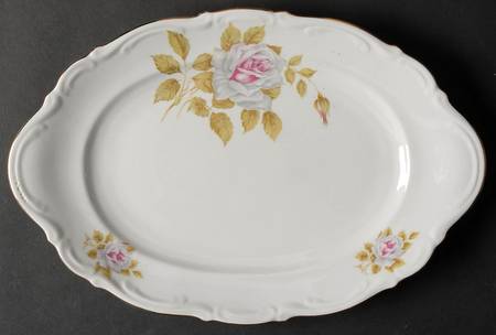 White Rose 12" Oval Serving Platter