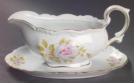 White Rose Gravy Boat with Attached Underplate