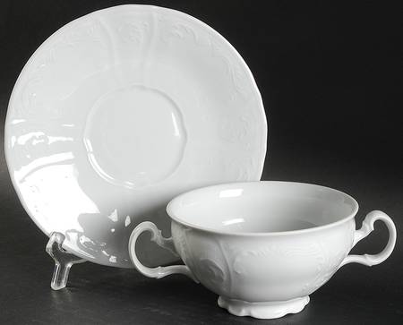 Bernadotte White-No Trim Footed Cream Soup Bowl & Saucer Set