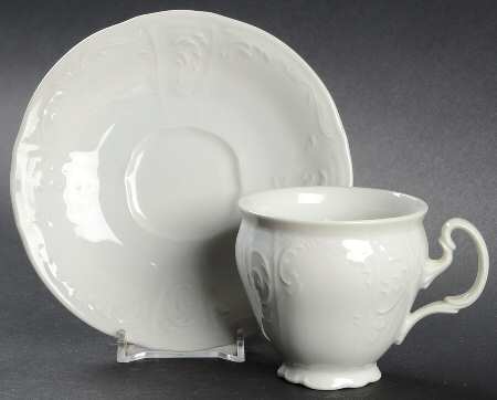 Bernadotte White-No Trim Footed Cup & Saucer Set