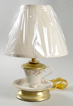 Autumn 12 5/8" Handcrafted Lamp Made From Cup/Saucer HC