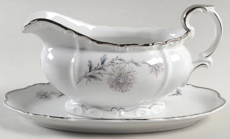 Summertime (1 Large Floral Spray) Gravy Boat with Attached Underplate