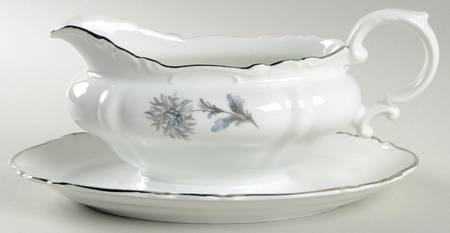 Summertime (1 Large Floral Spray) Gravy Boat with Attached Underplate