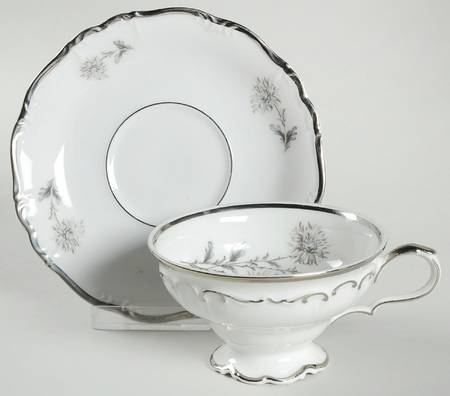 Summertime (1 Large Floral Spray) Footed Cup & Saucer Set