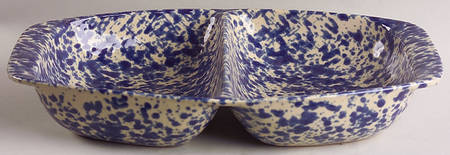 Agate Blue 12" Oval Divided Vegetable Bowl by Bennington Potters