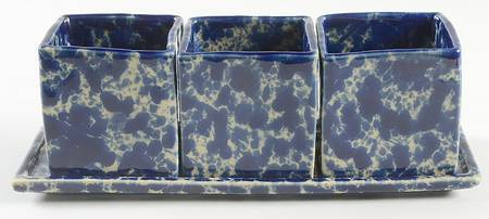 Agate Blue Planter Set-3 Planters & Tray