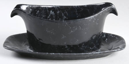 Agate Black Slate Gravy Boat with Attached Underplate