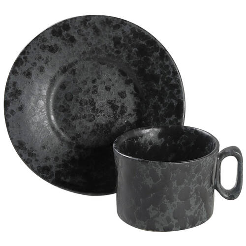 Agate Black Slate Flat Cup & Saucer Set