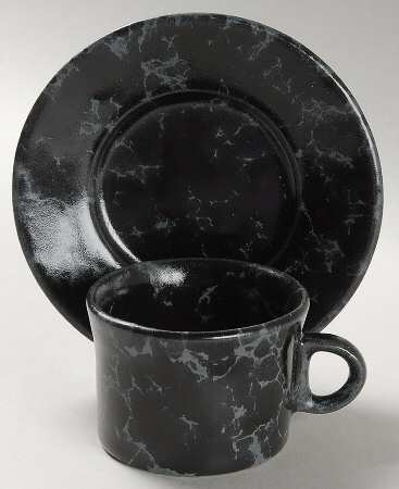 Agate Black Slate Flat Demitasse Cup & Saucer Set