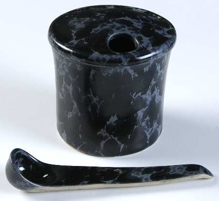 Agate Black Slate Jam/Jelly & Lid W/Spoon
