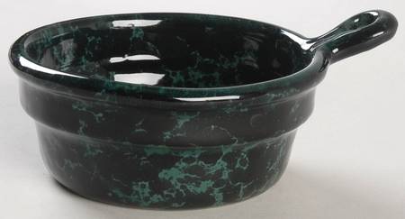 Agate Black and Green Onion Soup Bowl No Lid