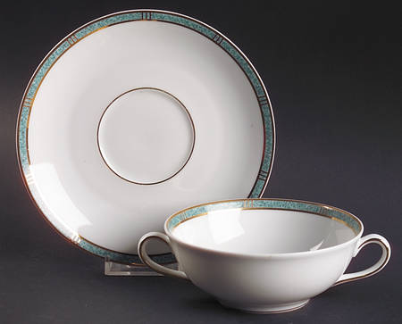 Antinea Vert Flat Cream Soup Bowl & Saucer Set