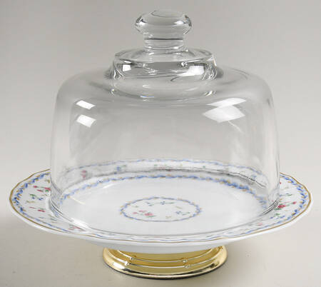 Artois Bleu 6 1/2"-7 1/2" Footed Cheese Plate w/ Glass Dome HC