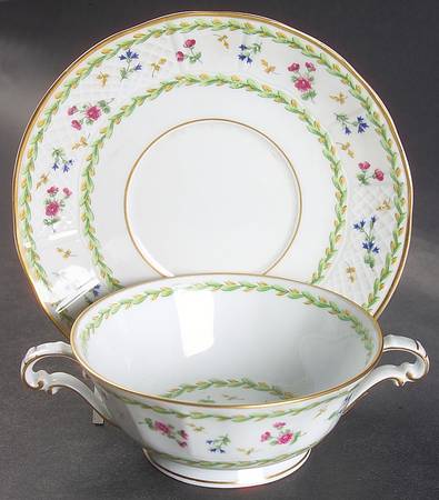 Artois Vert (Versailles Shape) Footed Cream Soup Bowl & Saucer Set