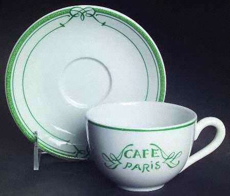 Cafe Paris Green Flat Cup & Saucer Set