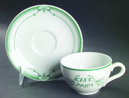 Cafe Paris Green Flat Cup & Saucer Set