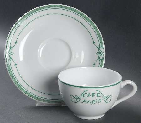 Cafe Paris Green Flat Cup & Saucer Set