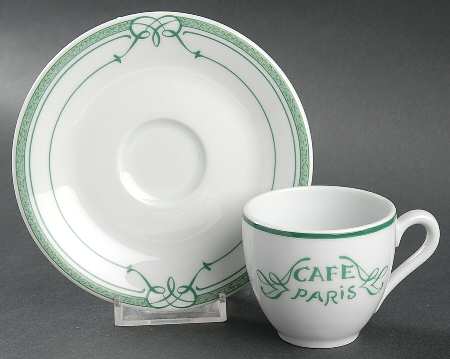 Cafe Paris Green Flat Demitasse Cup & Saucer Set