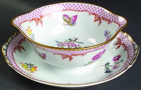 Compagnie Des Indes Red Gravy Boat with Attached Underplate