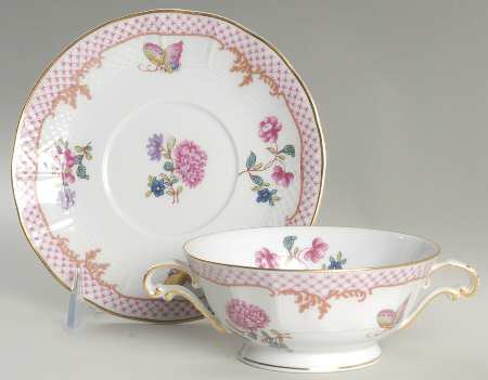 Compagnie Des Indes Red Footed Cream Soup Bowl & Saucer Set