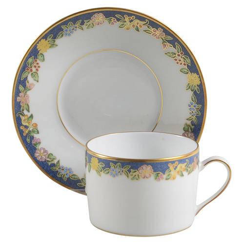 Fiorini Bleu (No Gold Outlined Flowers) Flat Cup & Saucer Set