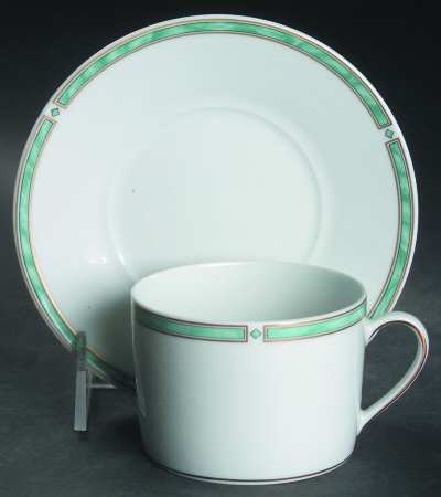 Gemme Green Flat Cup & Saucer Set by Bernardaud