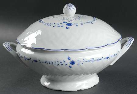 Hortense Blue (Blue Trim) Round Covered Vegetable