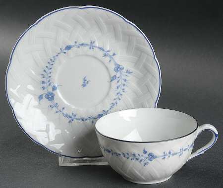 Hortense Blue (Blue Trim) Flat Cup & Saucer Set
