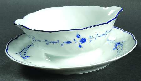 Hortense Blue (Blue Trim) Gravy Boat with Attached Underplate
