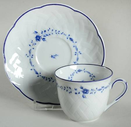 Hortense Blue (Blue Trim) Flat Demitasse Cup & Saucer Set