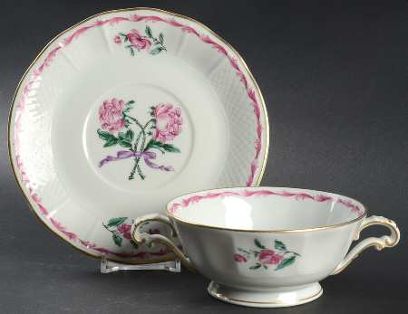 Les Deux Roses Footed Cream Soup Bowl & Saucer Set