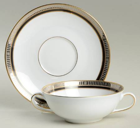 Madison Platinum Black Flat Cream Soup Bowl & Saucer Set