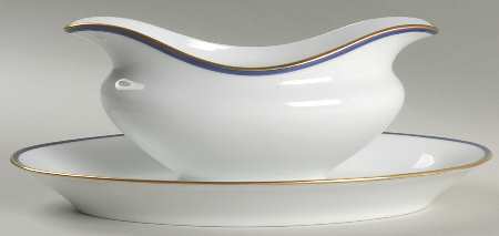 Perouse Blue Gravy Boat with Attached Underplate