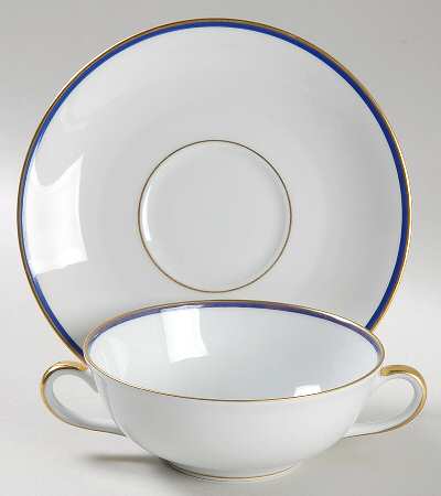 Perouse Blue Flat Cream Soup Bowl & Saucer Set