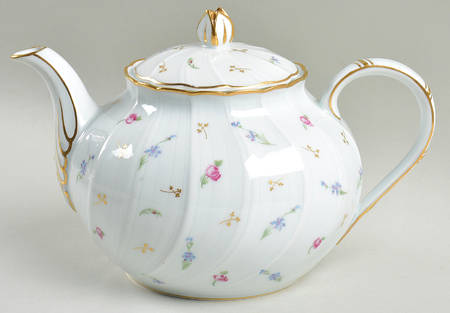 Pompadour (Scalloped, White Background) Teapot & Lid