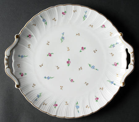Pompadour (Scalloped, White Background) Handled Cake Plate