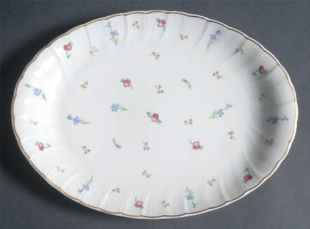 Pompadour (Scalloped, White Background) 10" Oval Serving Platter