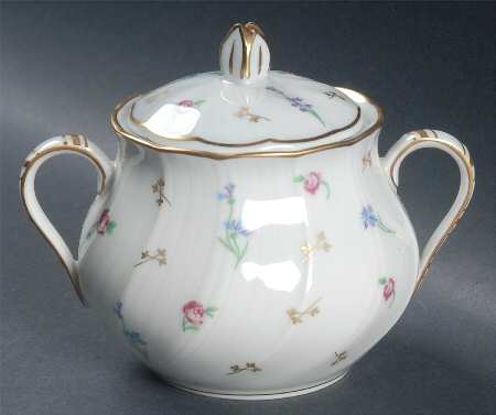 Pompadour (Scalloped, White Background) Sugar Bowl & Lid