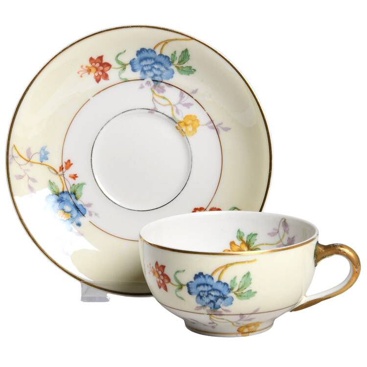 Riviera (Cream & White) Flat Cup & Saucer Set