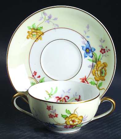 Riviera (Cream & White) Footed Bouillon Cup & Saucer