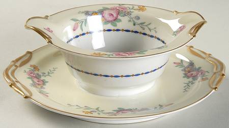 Spring Time (Cream Rim) Gravy Boat with Attached Underplate