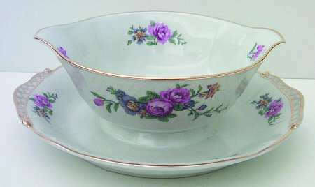 Spring Time (White Rim) Gravy Boat with Attached Underplate