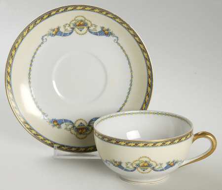 Trianon (Blue Cornucopia, Smooth) Flat Cup & Saucer Set