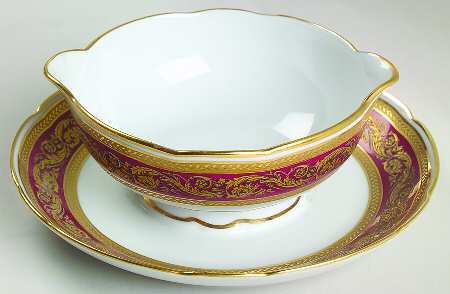 Vendome Crimson Gravy Boat with Attached Underplate