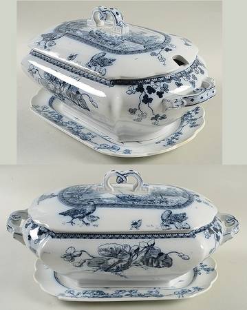 Woodland Blue Oval Tureen & Lid with Underplate